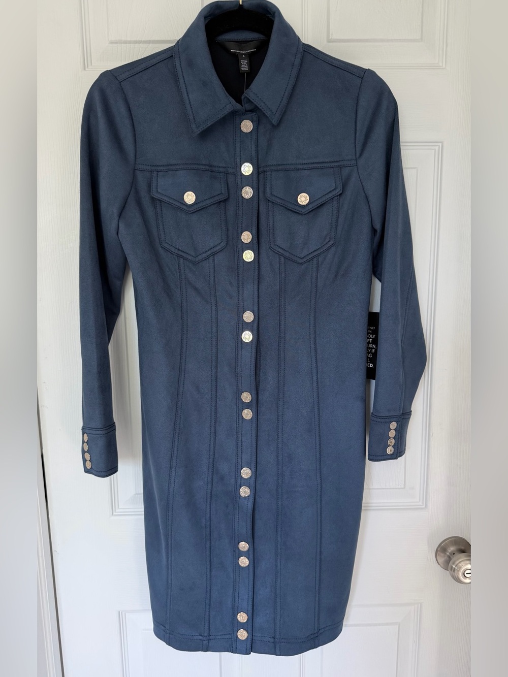 White House Black Market Faux Suede Shacket Dress - color: True Indigo